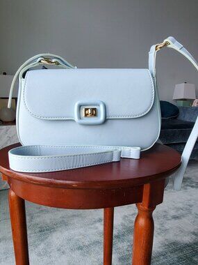 RARE Chrisbella Baby Blue Gold Hardware Handbag